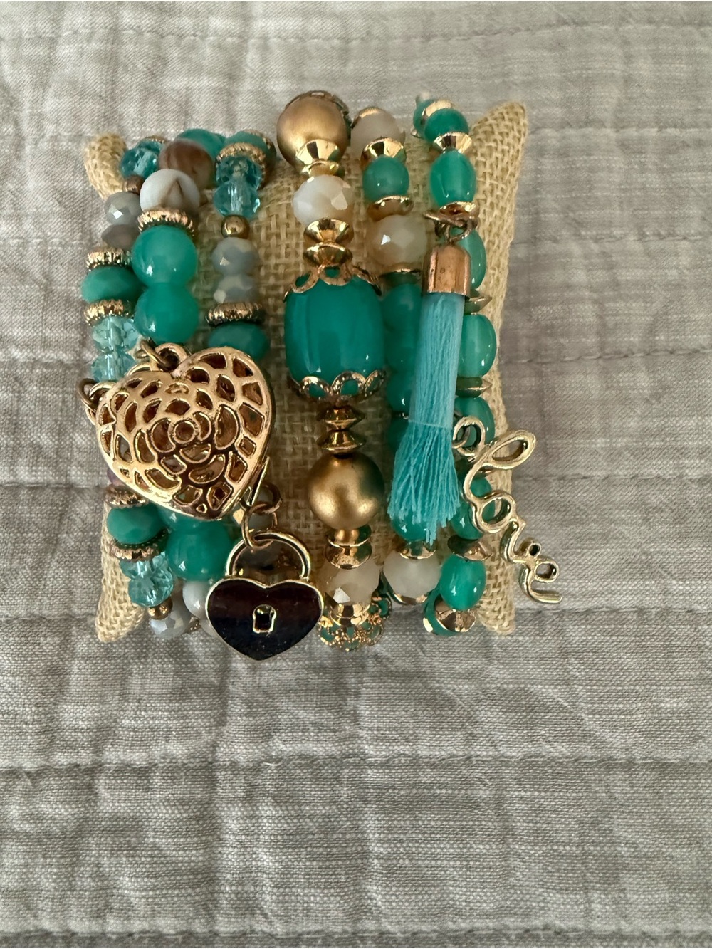 Turquoise Beaded Charm Bracelet Set - Women Jewelry Set of 6